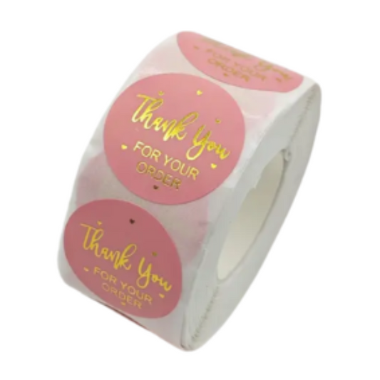 Thank You Order Sticker Rolls 500pcs Glossy Pink and Gold Foil Print 25mm