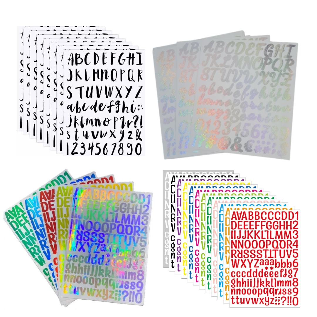 4PK Combo Colourful Rainbow Vinyl Alphabet Sticker Sheets
