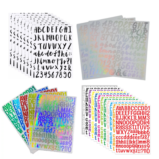 4PK Combo Colourful Rainbow Vinyl Alphabet Sticker Sheets