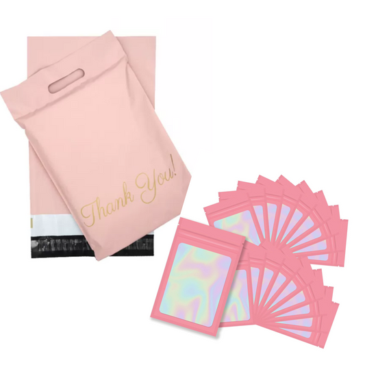 2PK Pink 100 Thank You PolyMailer(32x40cm) & 100 Resealable Holographic Bag