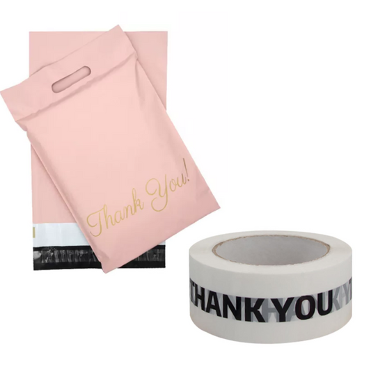 2PK Combo Thank You Polymailer Pink (32x40cm) & Thank You Tape White Black