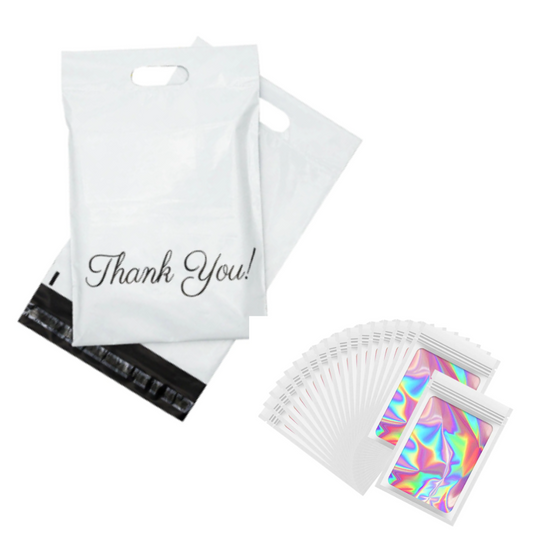 2PK Combo Thank You Polymailer White (32x40cm) and 100 White Holographic Bags