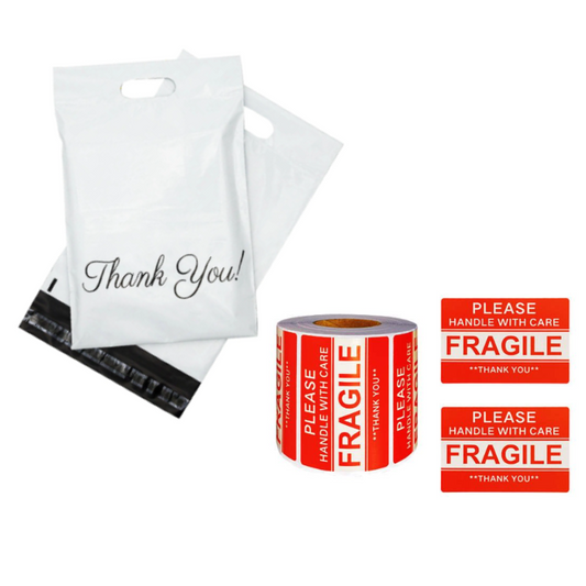 2PK Combo Thank You Polymailer White (32x40cm) & Roll Fragile Sticker 500pc