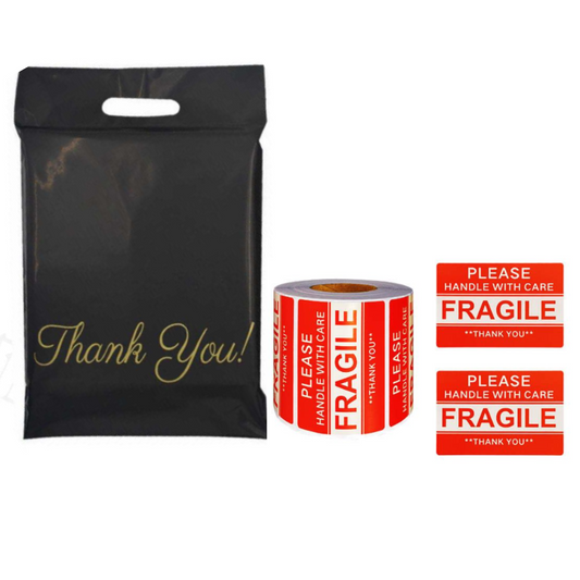 2PK Combo Thank You Polymailer Black (32x40cm) and Fragile Stickers 500