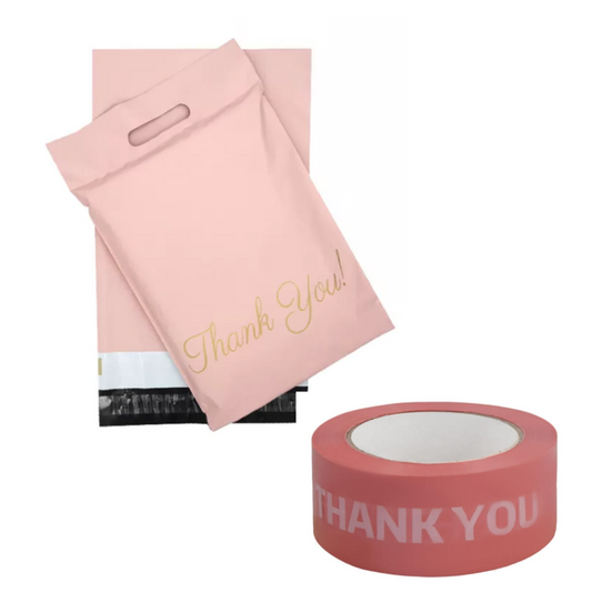 2PK Combo 100 Pink Thank You Poly Mailer(32x40cm) & Pink ThankYou Tape 100m