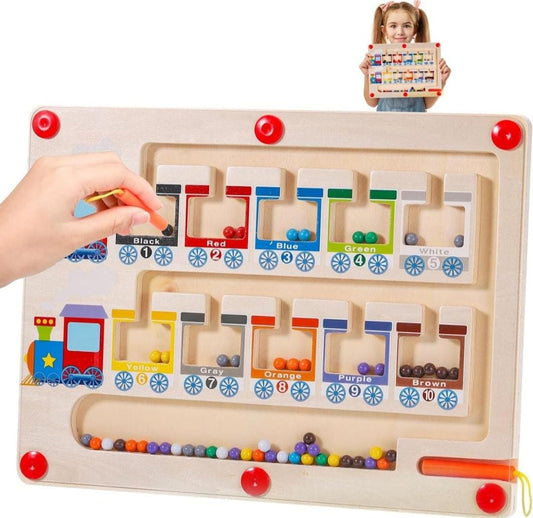 Early Education Wooden Maze Toy Colour Sorting Train Board & Magnetic Pen