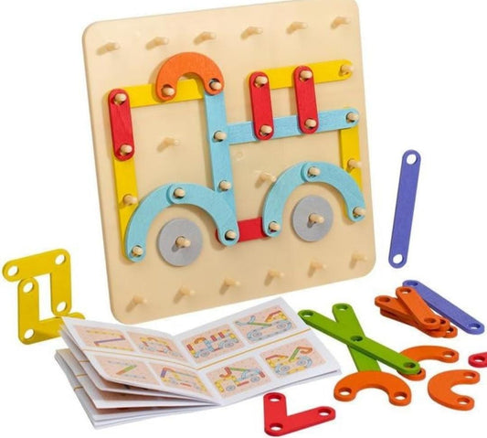 Montessori Wooden Peg Board Puzzle Educational Toy Stacking
