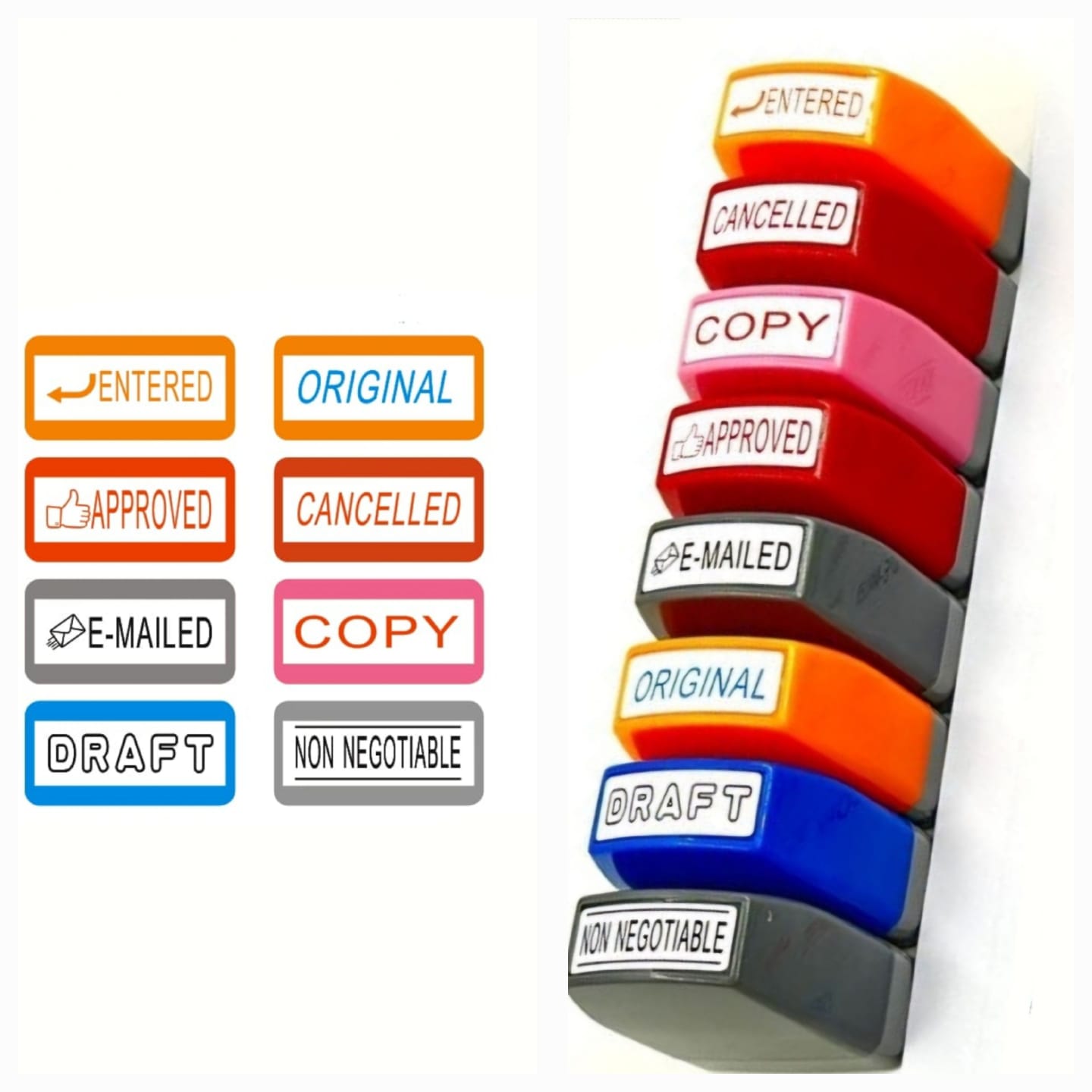 8 PCS Commercial Business Office Multicolour Message Stamps Self-ink in Case (pack 2)