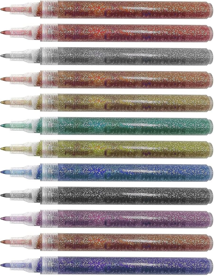 12 Acrylic Glitter Sparkly Marker Pens 0.7mm