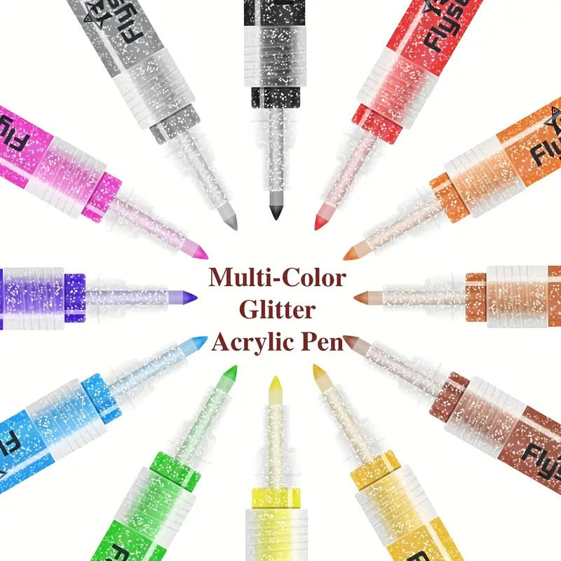 12 Acrylic Glitter Sparkly Marker Pens 0.7mm