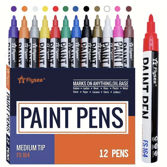 12 Oil Based Permanent Paint Markers 2-3mm Med