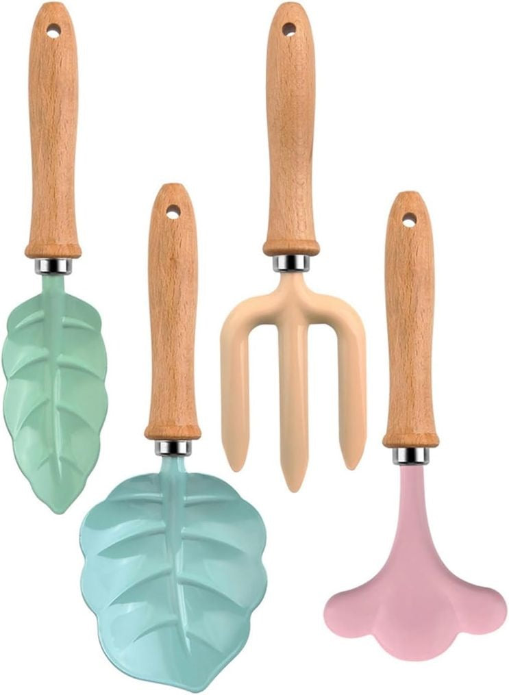 4 Pc Kids Gardening Accessory Set Wooden Handles