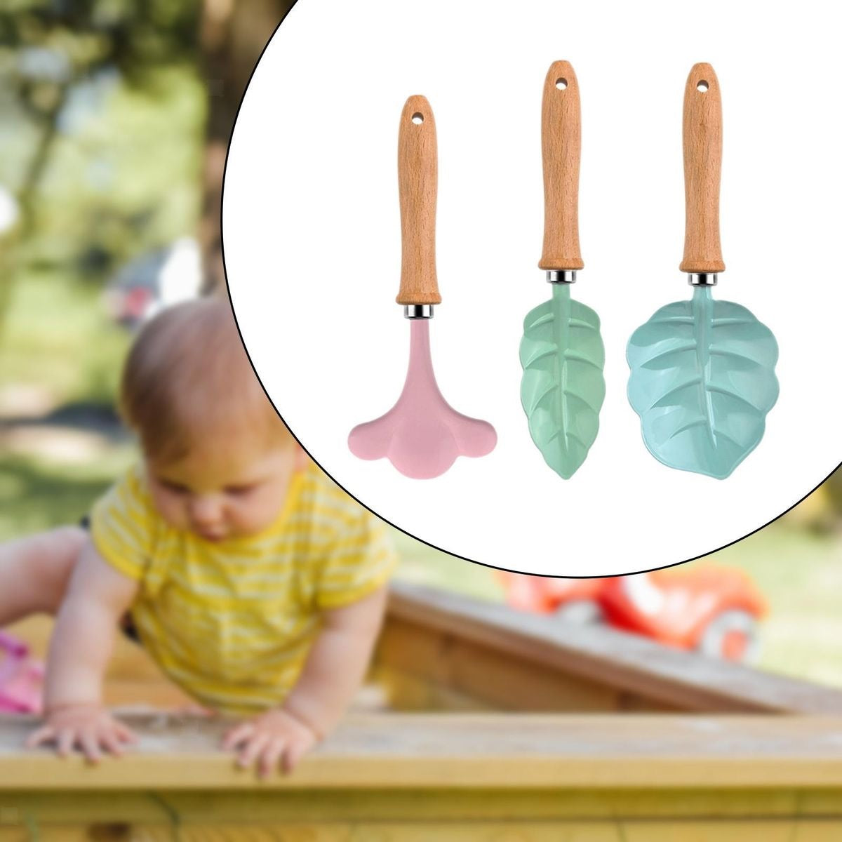 4 Pc Kids Gardening Accessory Set Wooden Handles