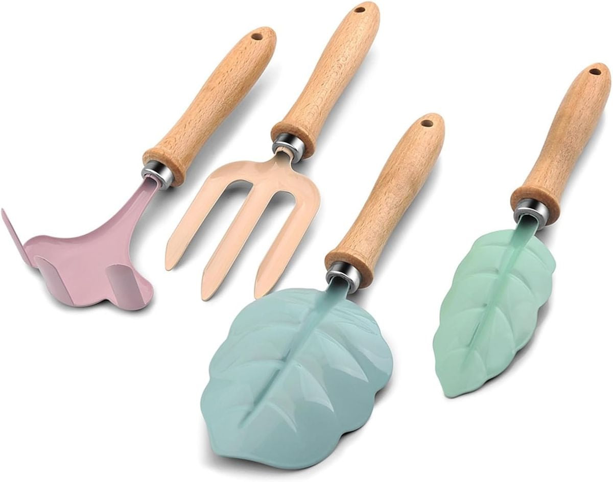 4 Pc Kids Gardening Accessory Set Wooden Handles