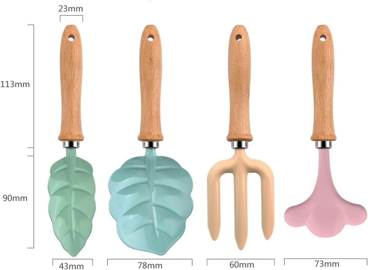 4 Pc Kids Gardening Accessory Set Wooden Handles