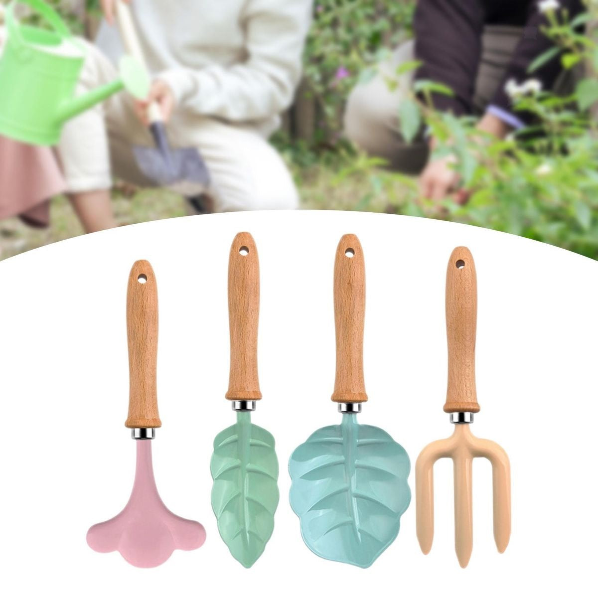 4 Pc Kids Gardening Accessory Set Wooden Handles