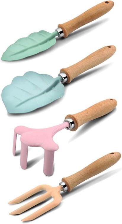 4 Pc Kids Gardening Accessory Set Wooden Handles