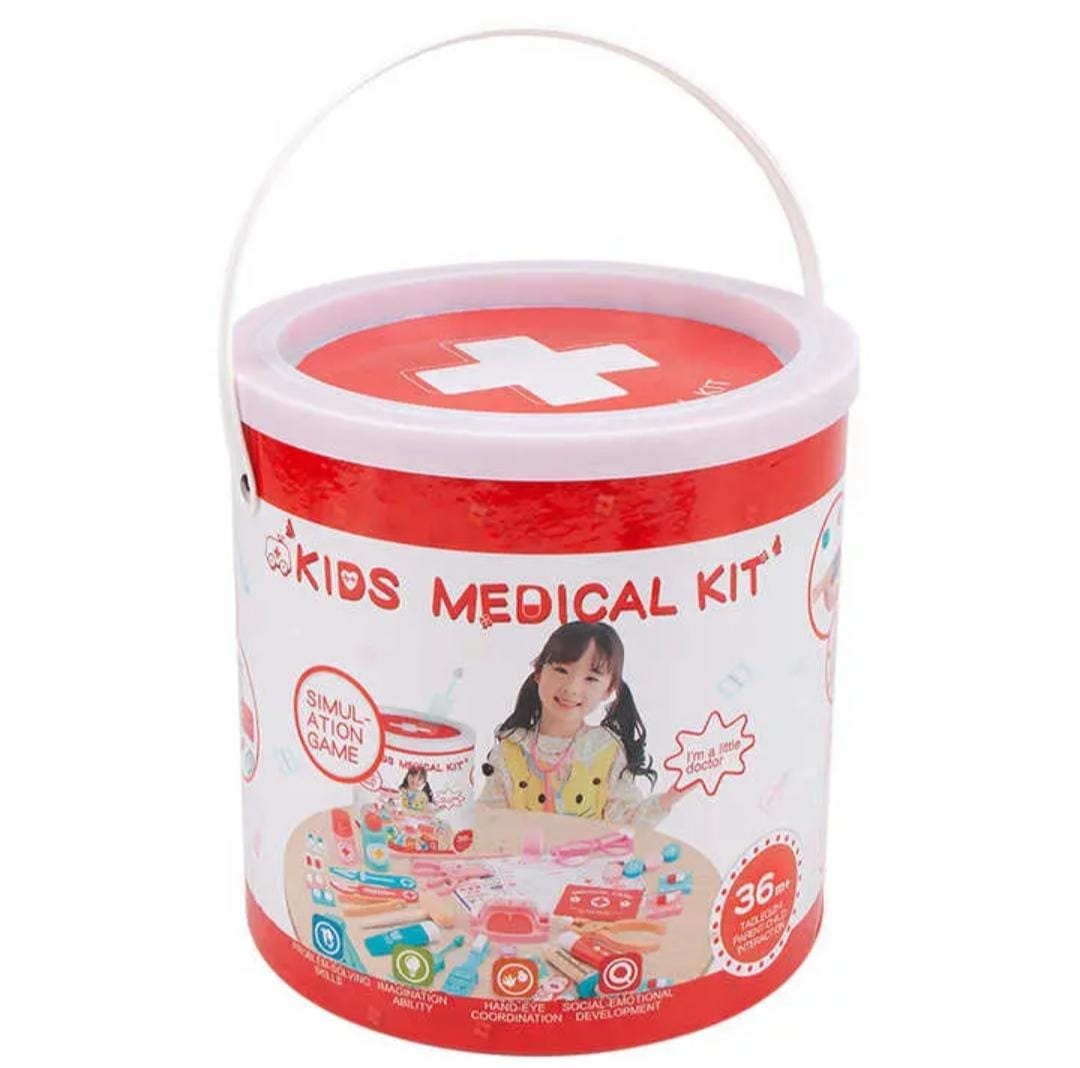 34 Pieces Pretend Play Doctor/Nurse Role Play Wooden Medical Set Box
