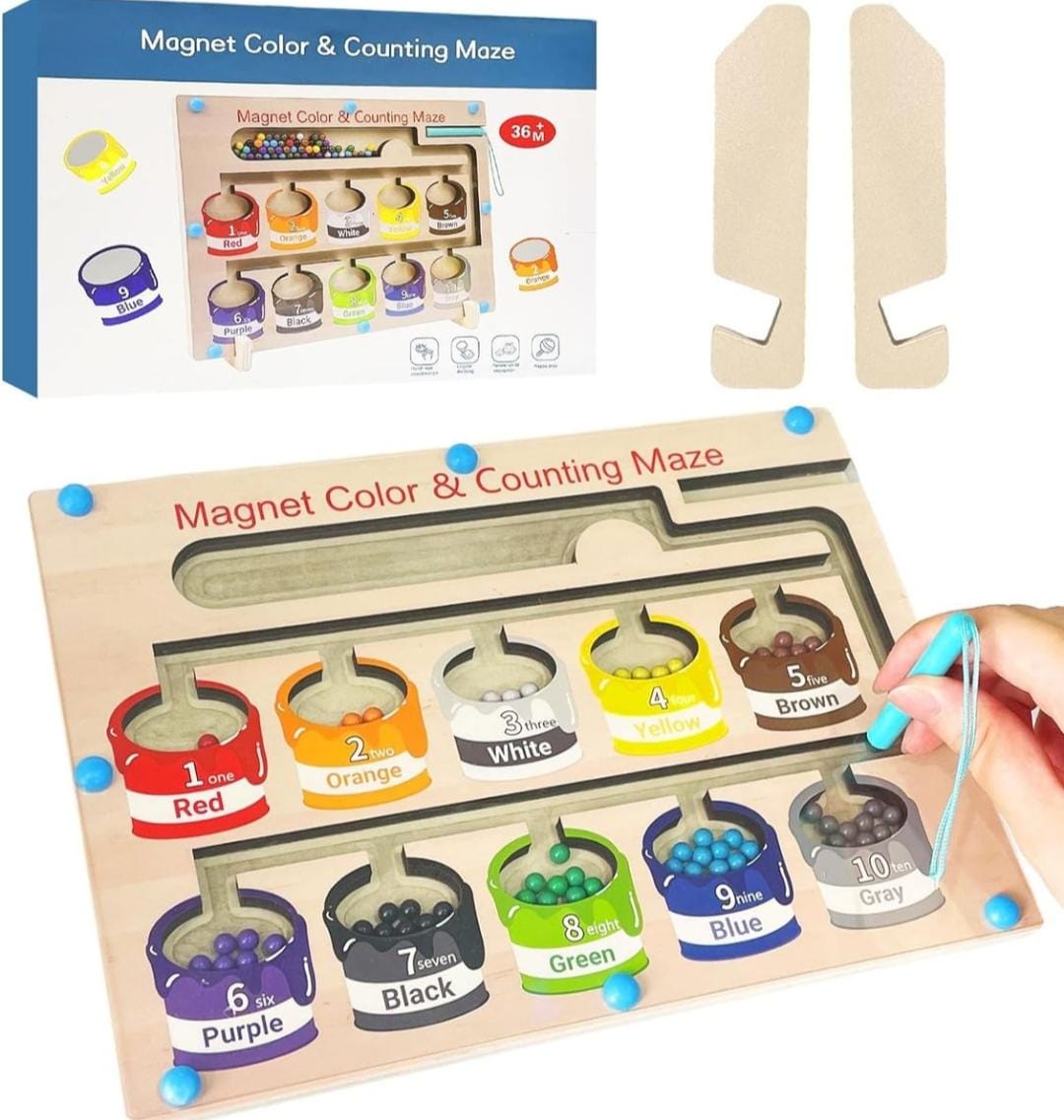 Paint Tin Montessori Early Learning Wooden & Magnet Colour sort Toy Maze Board & Pen