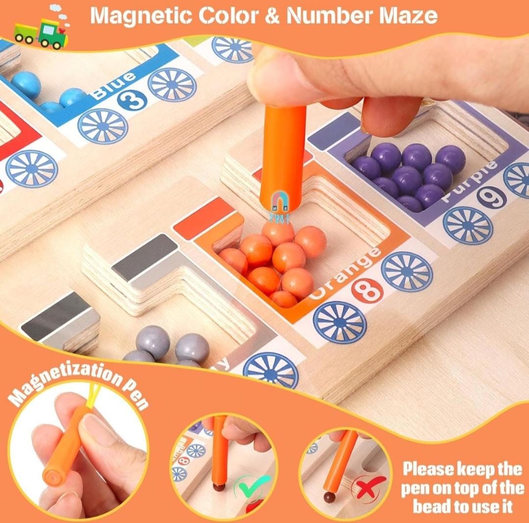 Early Education Wooden Maze Toy Colour Sorting Train Board & Magnetic Pen