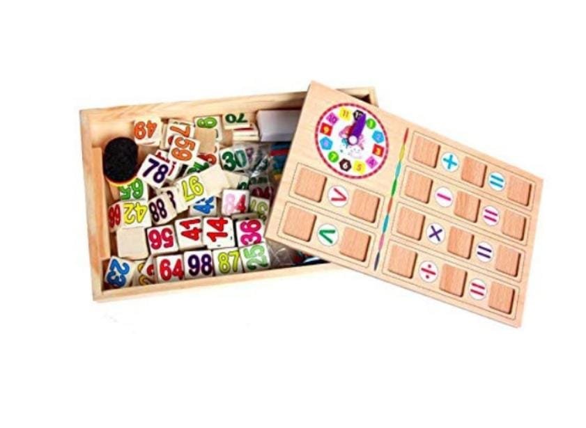 Montessori Educational Maths Wooden Toy Count Computation Box & Blackboard