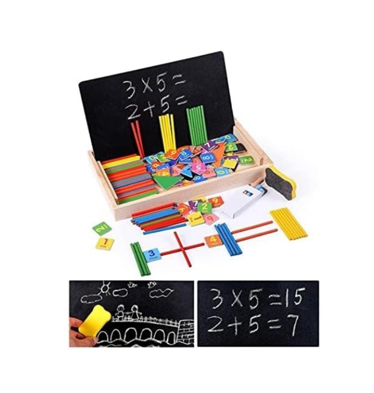 Montessori Educational Maths Wooden Toy Count Computation Box & Blackboard