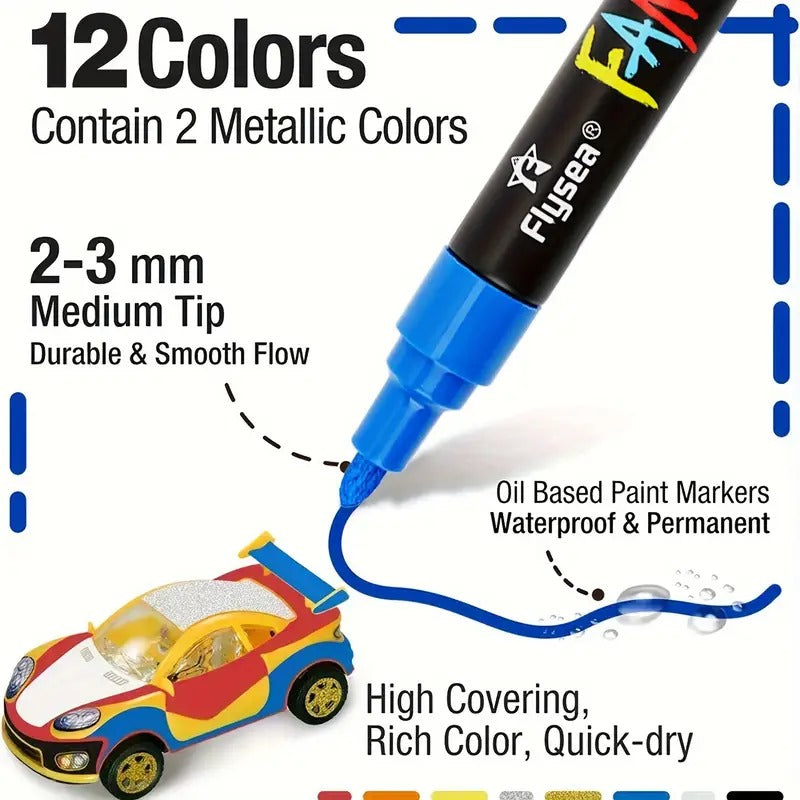 12 Fancy Oil Based Permanent Paint Markers 3.0mm