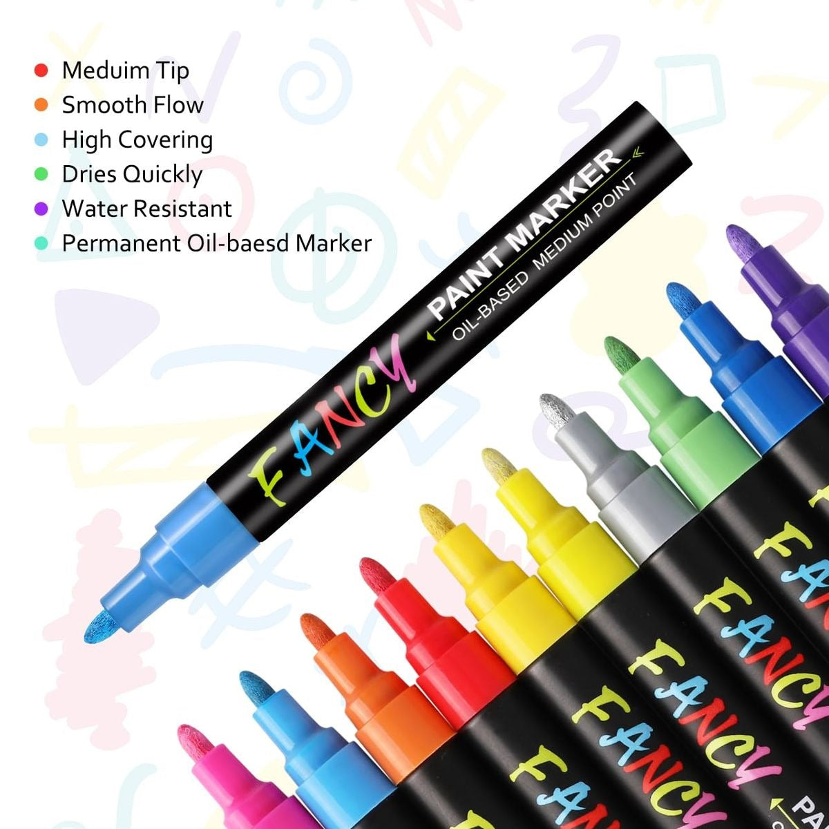 12 Fancy Oil Based Permanent Paint Markers 3.0mm