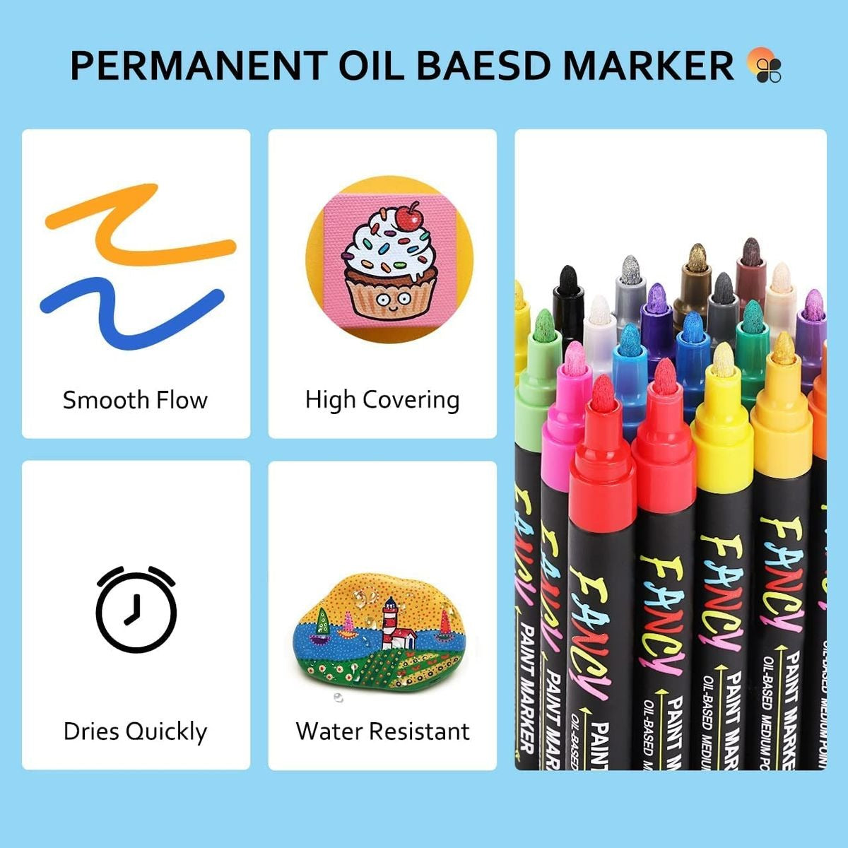 12 Fancy Oil Based Permanent Paint Markers 3.0mm