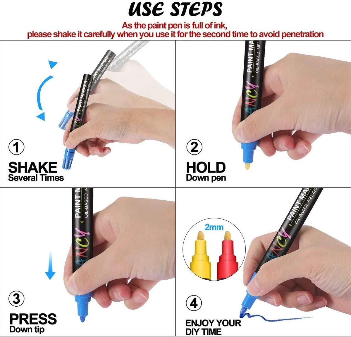 12 Fancy Oil Based Permanent Paint Markers 3.0mm