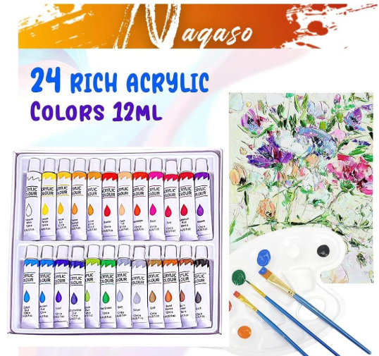 24 Acrylic Watercolour Paint Tubes 12ml Canvas Wood Art & Craft Scrapbook