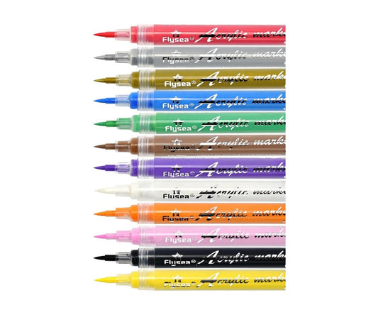 12 Acrylic Paint Markers Brush Tip 1-5mm