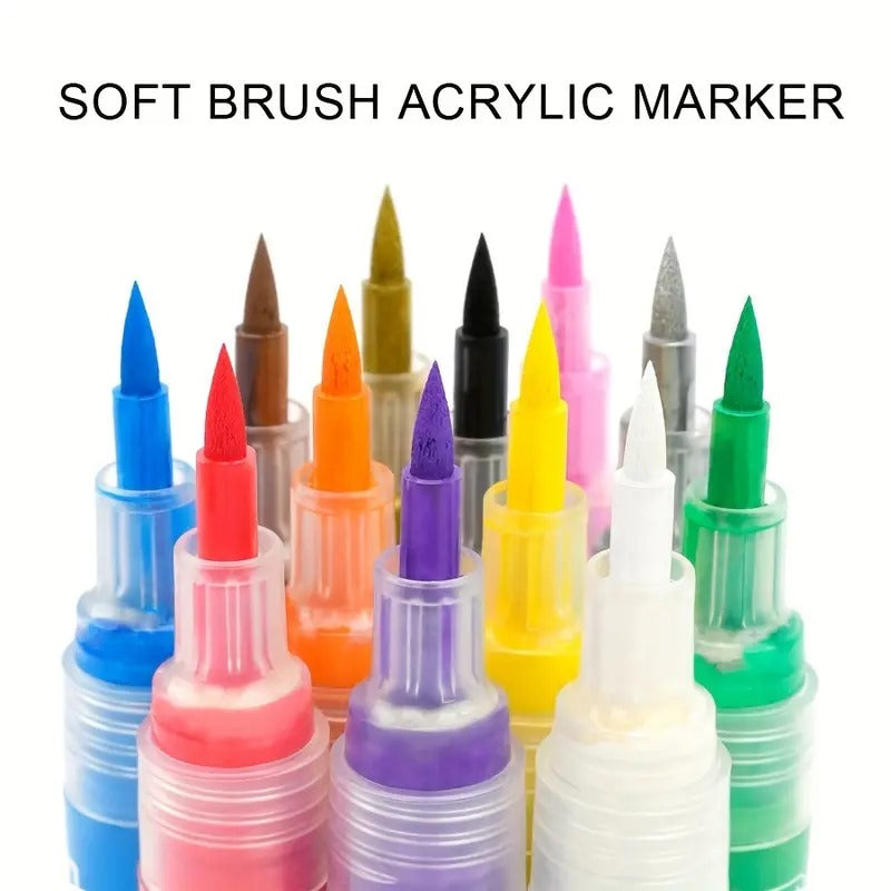 12 Acrylic Paint Markers Brush Tip 1-5mm