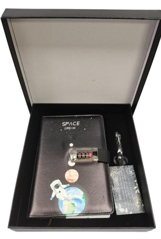 Combination Lock A5 Notebook Diary Journal Soft PU Leather Cover Gift Set blue moon