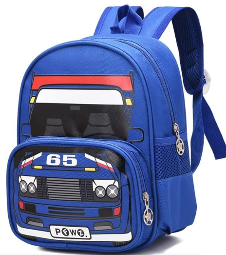 Mini Size Grade RR Cartoon Print Boys Blue Car School Backpack