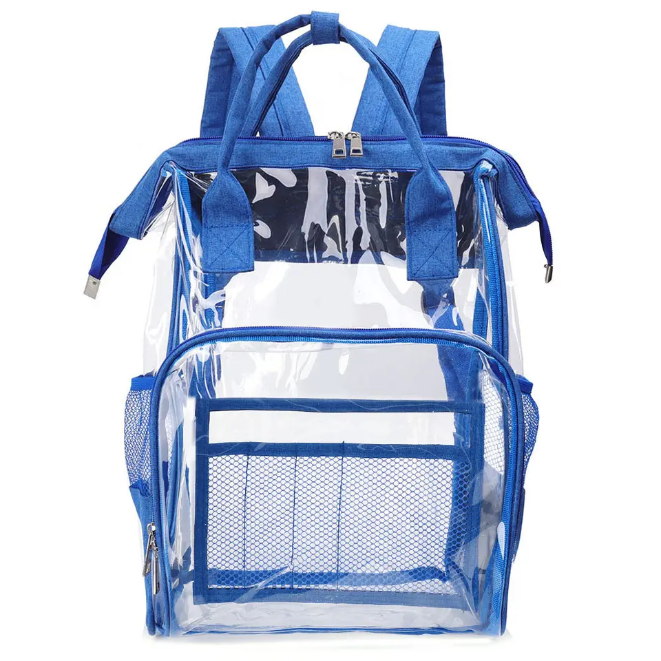 Transparent Backpack with compartments Blue Strap