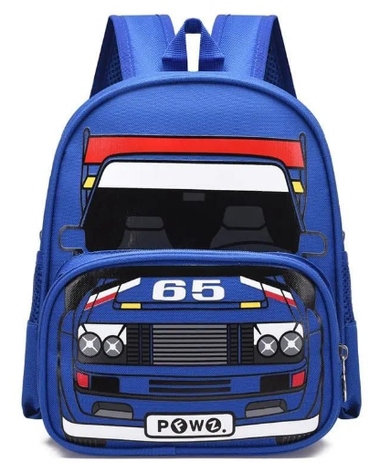 Mini Size Grade RR Cartoon Print Boys Blue Car School Backpack