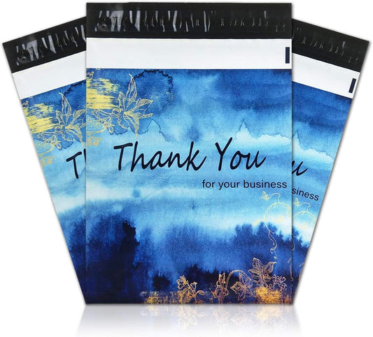 100 Blue Dyed Thank You Poly mailers Packaging 25x33cm self-adhesive