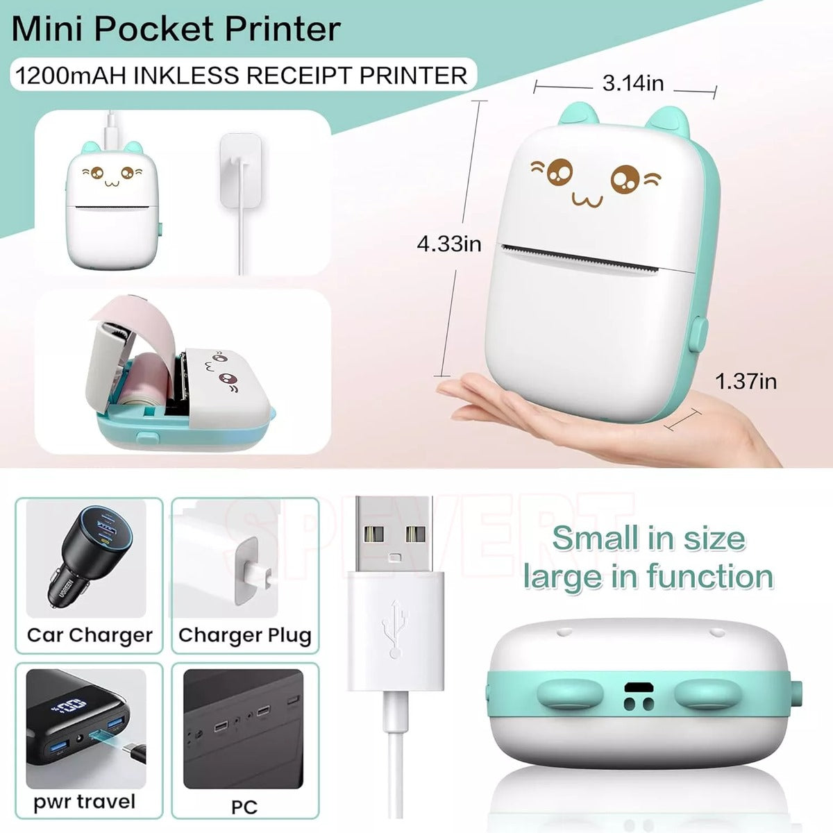 Mini Thermal Cat Face C9 Bluetooth Portable Pocket Printer Inkless 2 colour - Blue