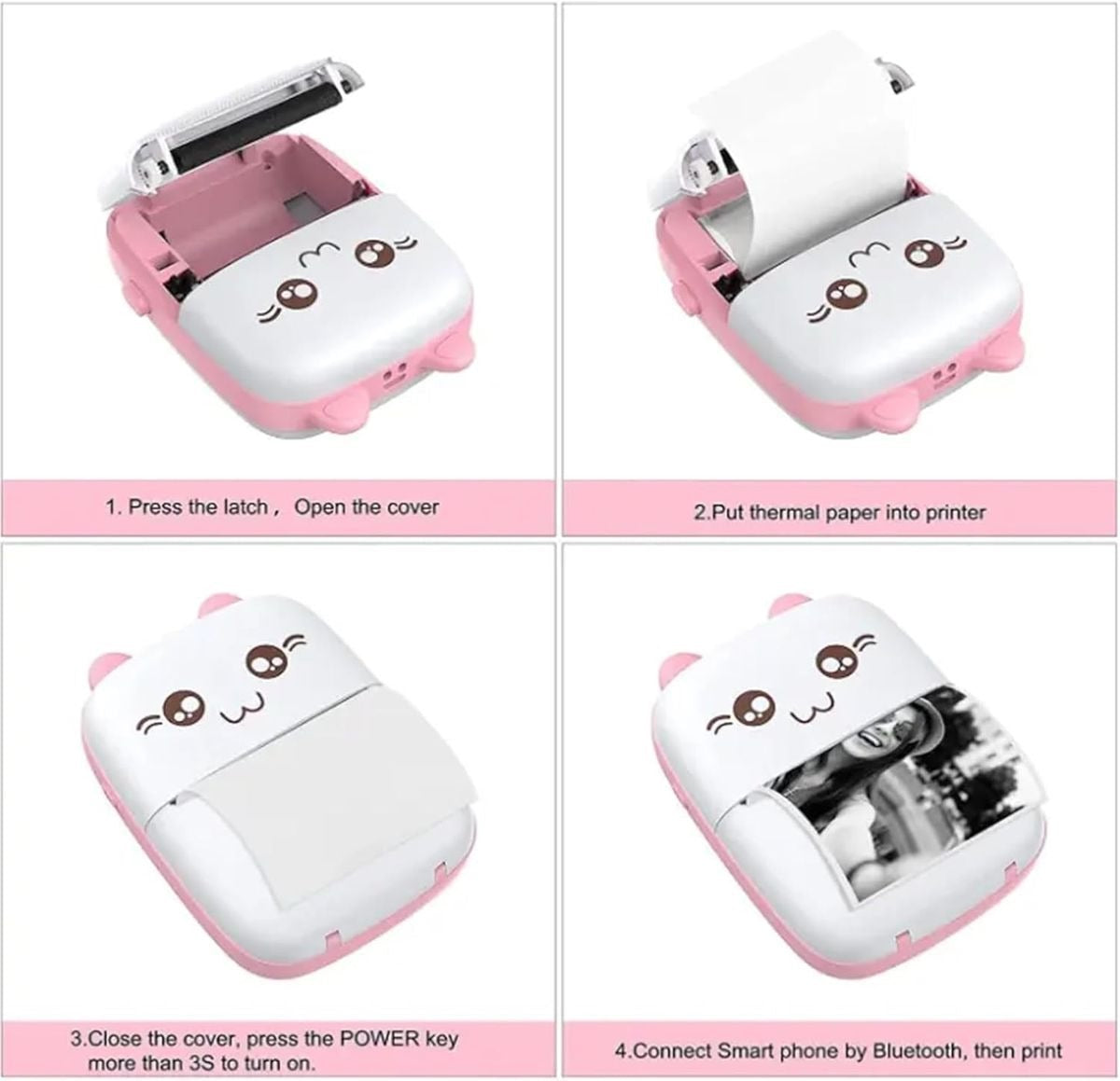 Mini Thermal Cat Face C9 Bluetooth Portable Pocket Printer Inkless 2 colour - Pink