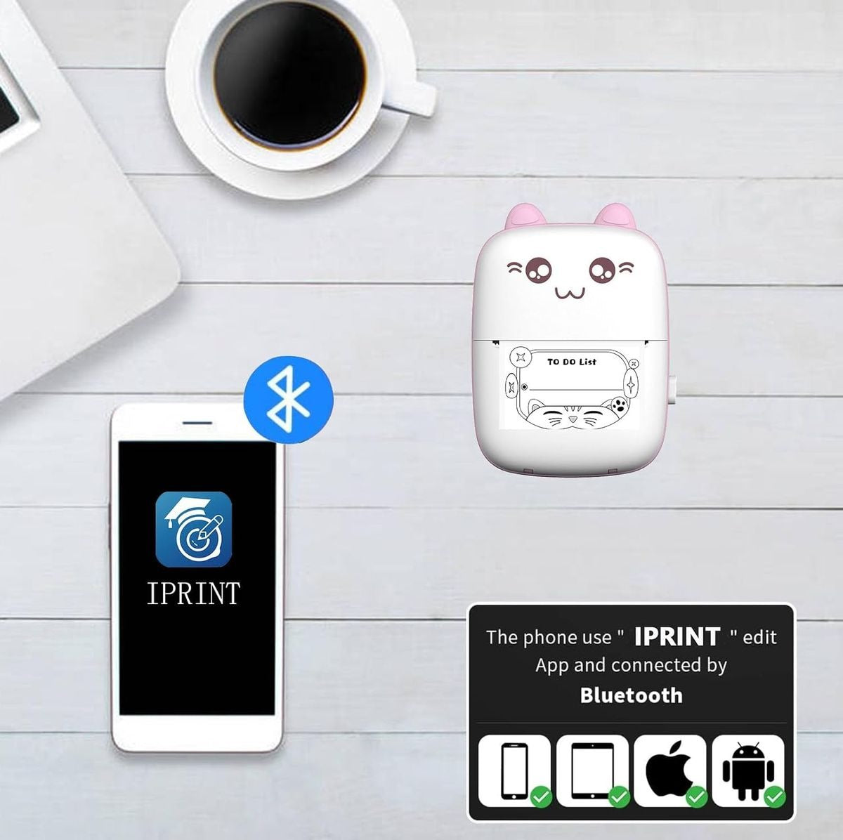 Mini Thermal Cat Face C9 Bluetooth Portable Pocket Printer Inkless 2 colour - Pink