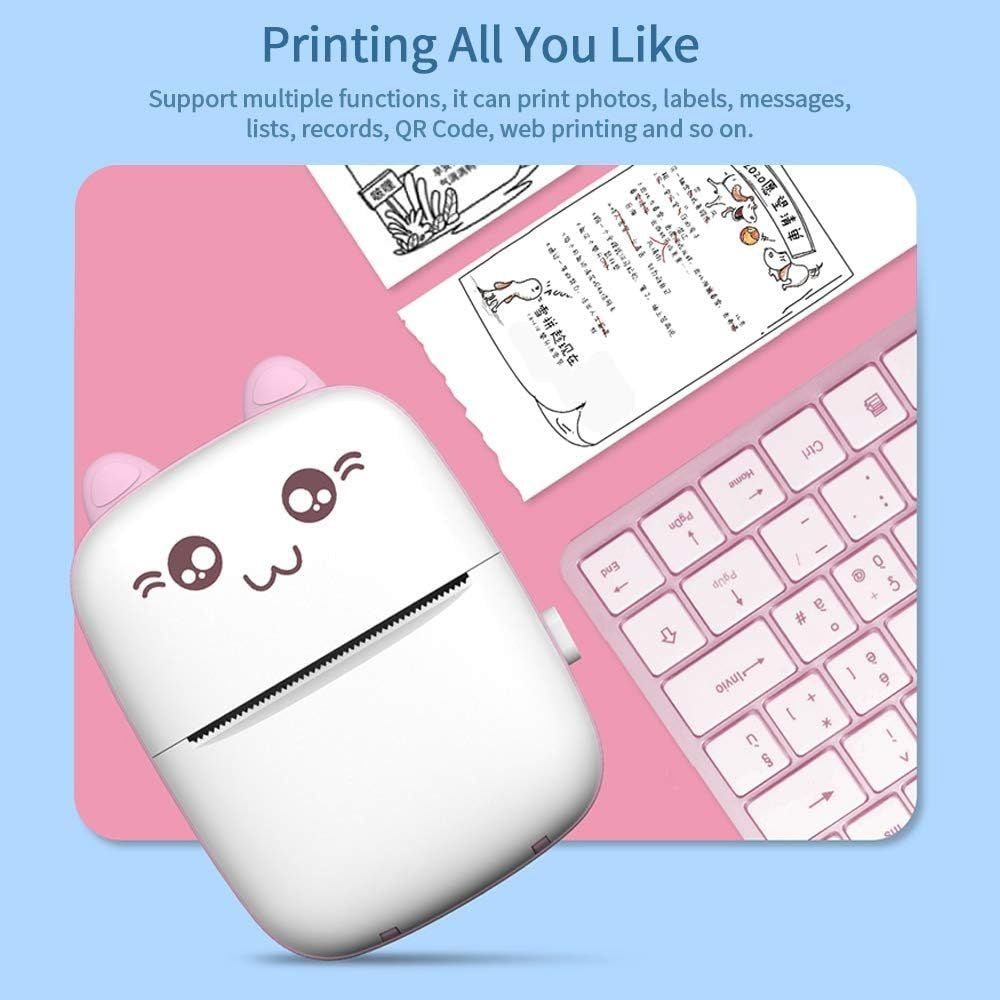 Mini Thermal Cat Face C9 Bluetooth Portable Pocket Printer Inkless 2 colour - Pink