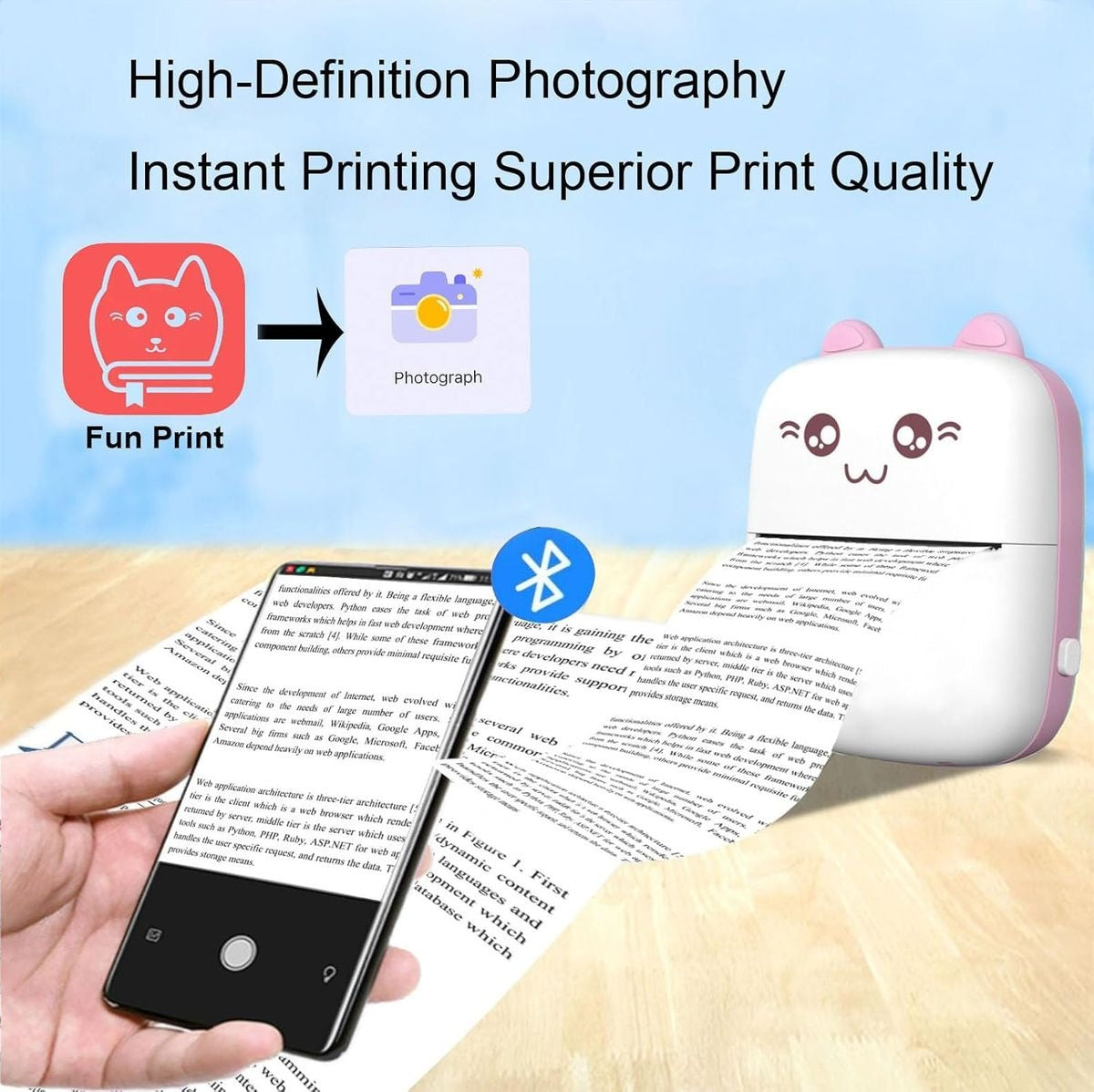 Mini Thermal Cat Face C9 Bluetooth Portable Pocket Printer Inkless 2 colour - Pink