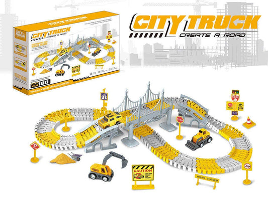 180 Piece Construction Railway Track Building Set with Electric Race Trucks