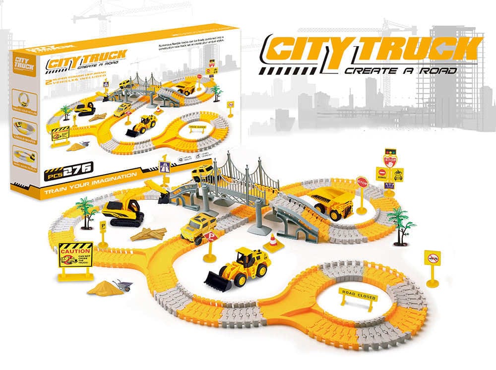 276 piece Construction Railway Track Building Set with Electric Race Trucks