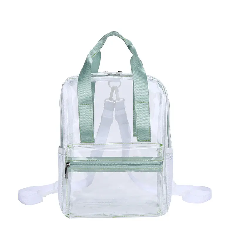 Jelly Transparent Backpack Satchel with variety colour straps and pockets - green