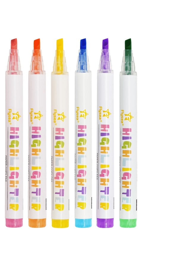 6 Pack Pastel Fluorescent Highlighters Chisel 1-4mm Nib Quick Dry