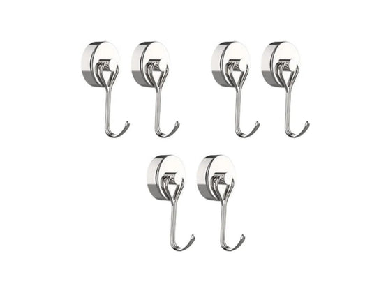 Magnetic Swivel Heavy Duty Neodymium Hooks 6 Pack - Silver