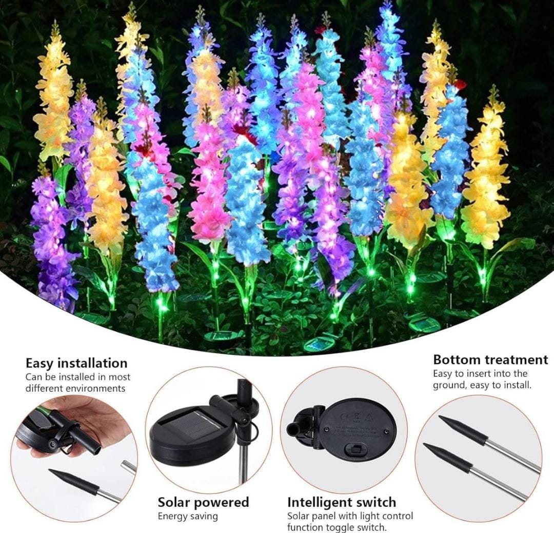 2 Pack Hyacinth Design Outdoor Garden Solar Lights Patio Decorative Colour - Purple