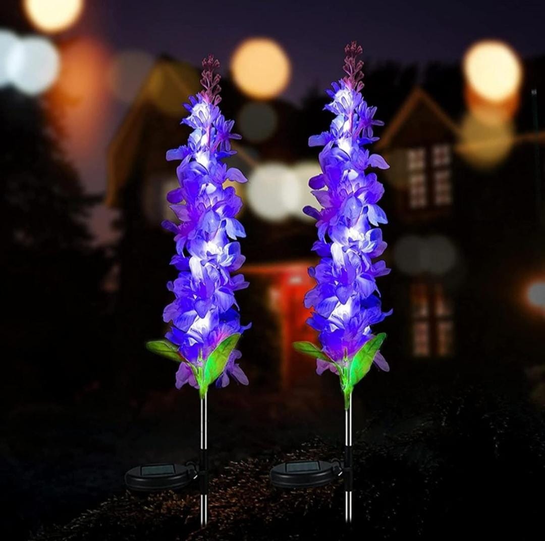 2 Pack Hyacinth Design Outdoor Garden Solar Lights Patio Decorative Colour - Purple